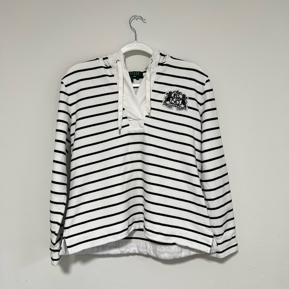Ralph Lauren Jackets & Blazers - Ralph Lauren White & Black Striped Hooded Pullover